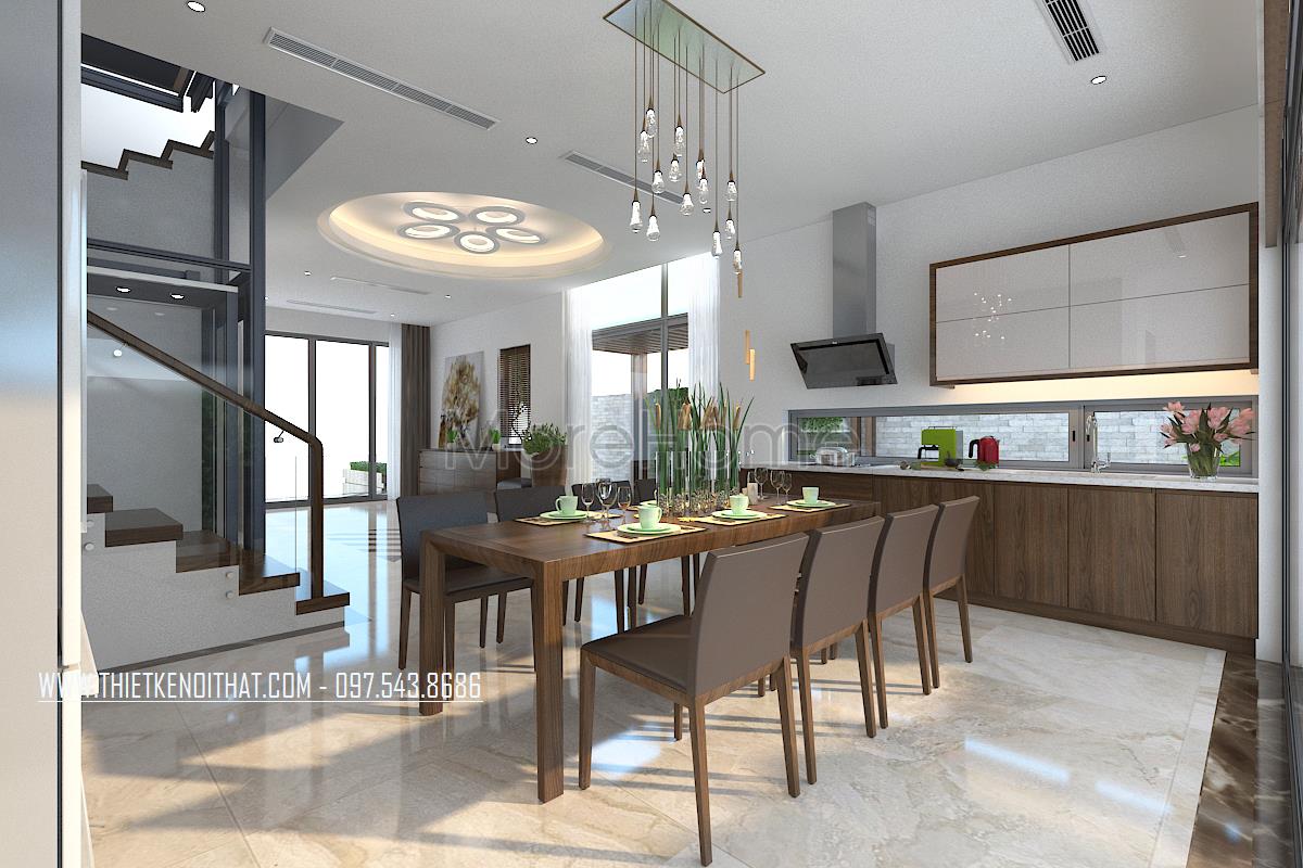Mẫu cầu thang gỗ kính tại biệt thự Imperia Nguyễn Huy Tưởng