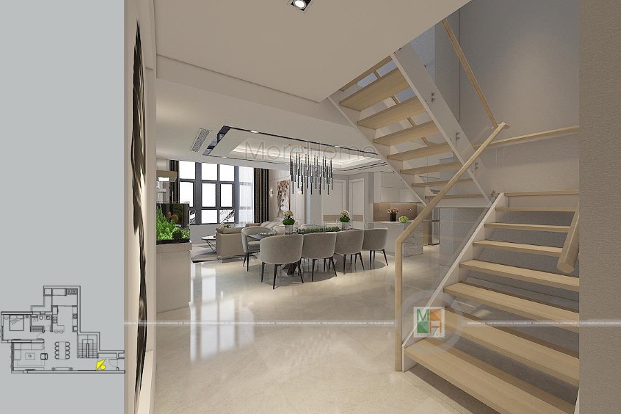 Mẫu cầu thang xương cá chung cư Duplex Mulberrylane