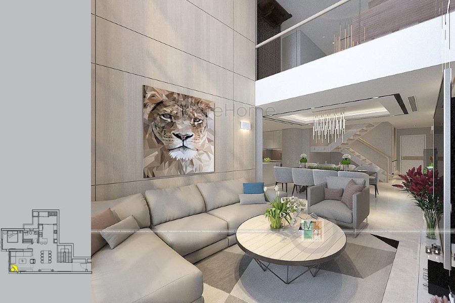Mẫu cầu thang xương cá chung cư Duplex Mulberrylane