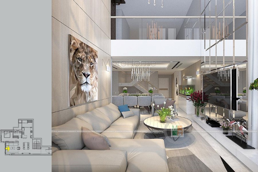 Mẫu cầu thang xương cá chung cư Duplex Mulberrylane