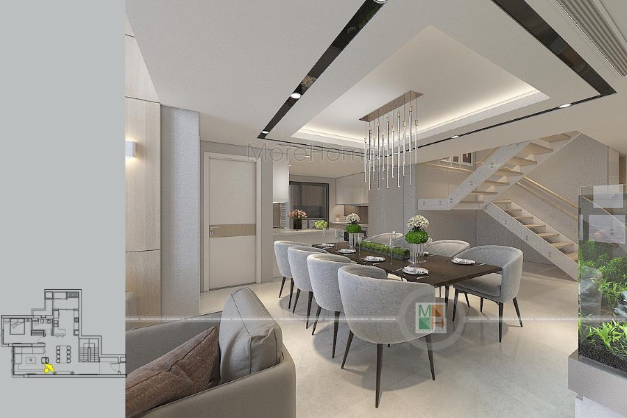 Mẫu cầu thang xương cá chung cư Duplex Mulberrylane