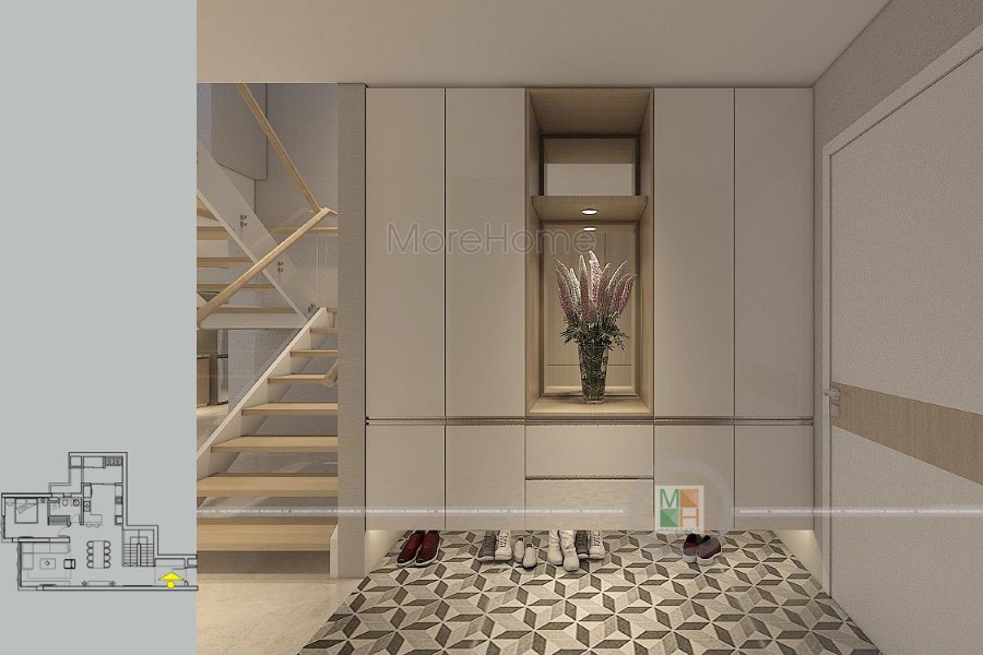 Mẫu cầu thang xương cá chung cư Duplex Mulberrylane