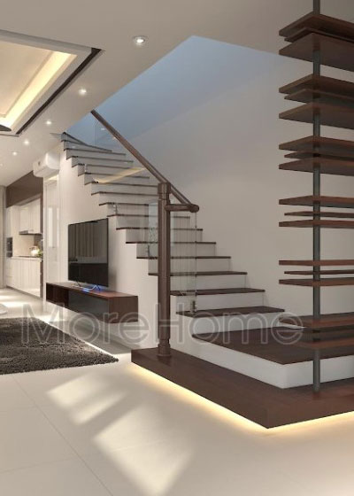 Cầu thang kính cường lực đẹp hiện đại CT - 030