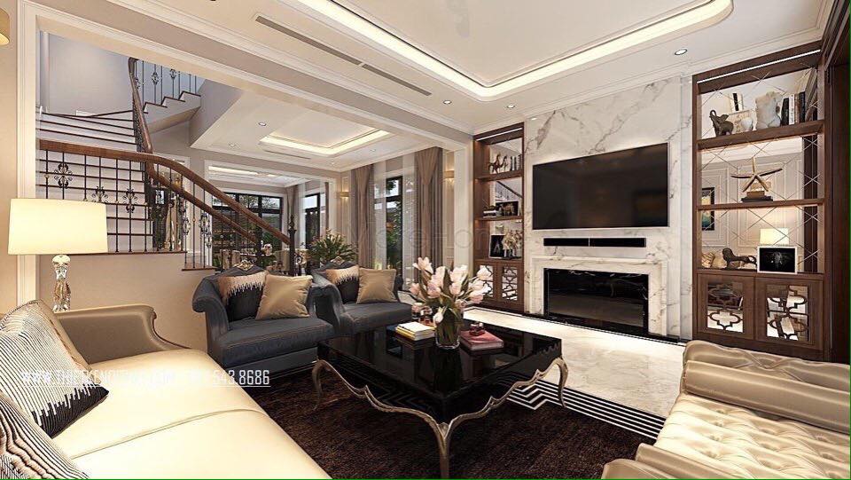 Mẫu cầu thang gỗ biệt thự VinHomes The Harmony