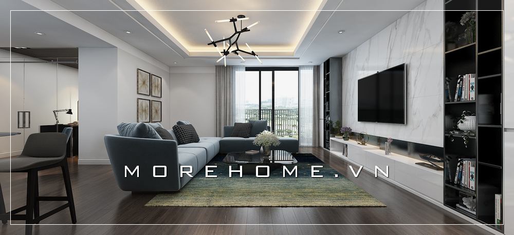 Lối trang trí phóng khoáng cùng đường nét độc đáo tạo nên góc nhìn ấn tượng trong thiết kế phòng khách chung cư. Thiết kế nội thất chung cư