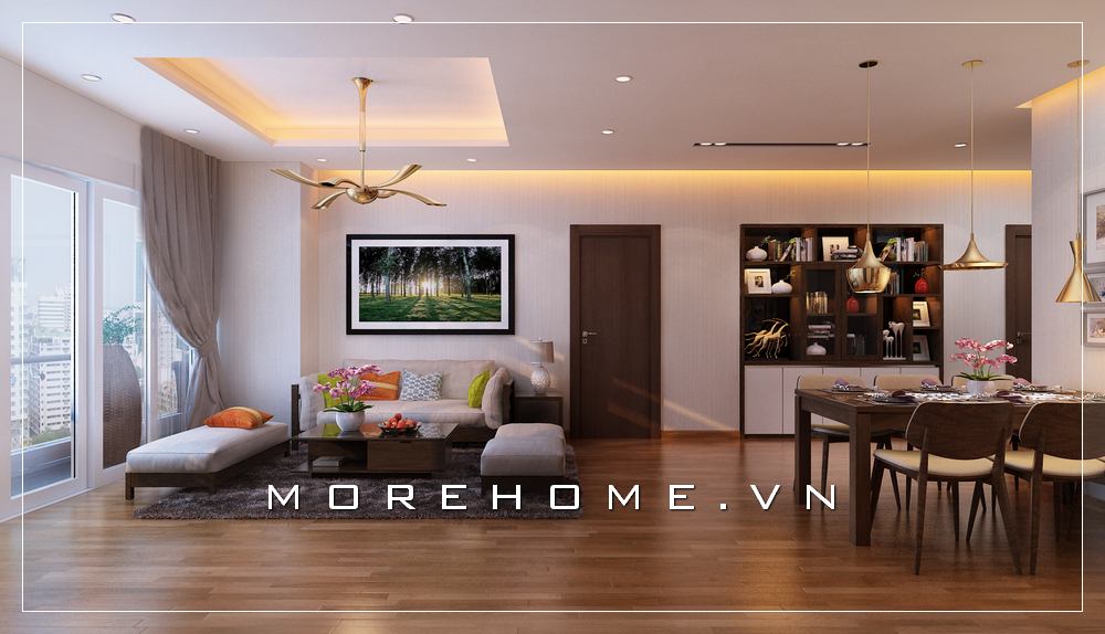 Đồ nội thất gỗ óc chó phong cách Á Đông trong một không gian phòng khách liền phòng ăn tại căn hộ chung cư, tuy tưởng tạo nên cảm giác chật hẹp nhưng nếu kết hợp khéo léo như trên đây chắc hẳn sẽ tạo nên một cảm giác vô cùng tuyệt vời. Thiết kế nội thất chung cư