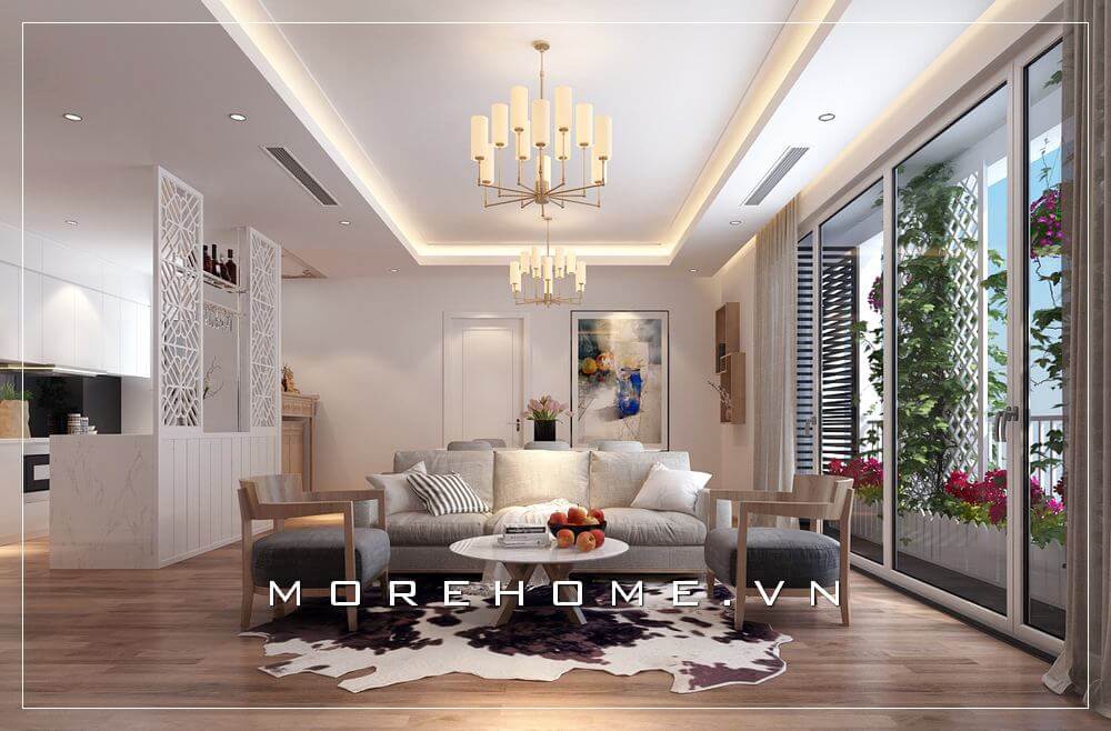Ý tưởng bố trí không gian phòng khách hiện đại đẹp, sang trọng cho phòng khách căn hộ chung cư. Thiết kế nội thất chung cư