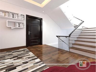 Thi công cầu thang kính cường lực tay vịn gỗ cao cấp tại Hà Nội